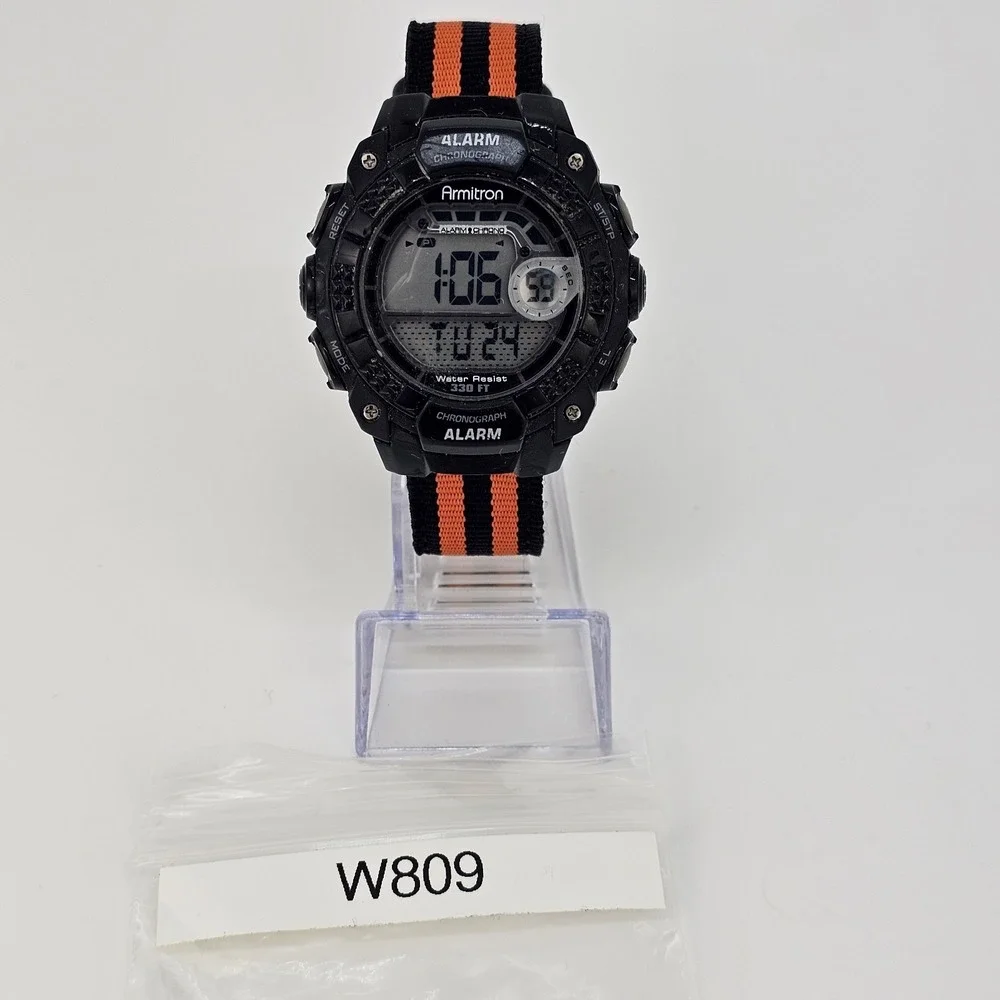 Armitron Men's Digital Sport Watch 48MM‎ Black Case NEW Orange Black Nylon Bands